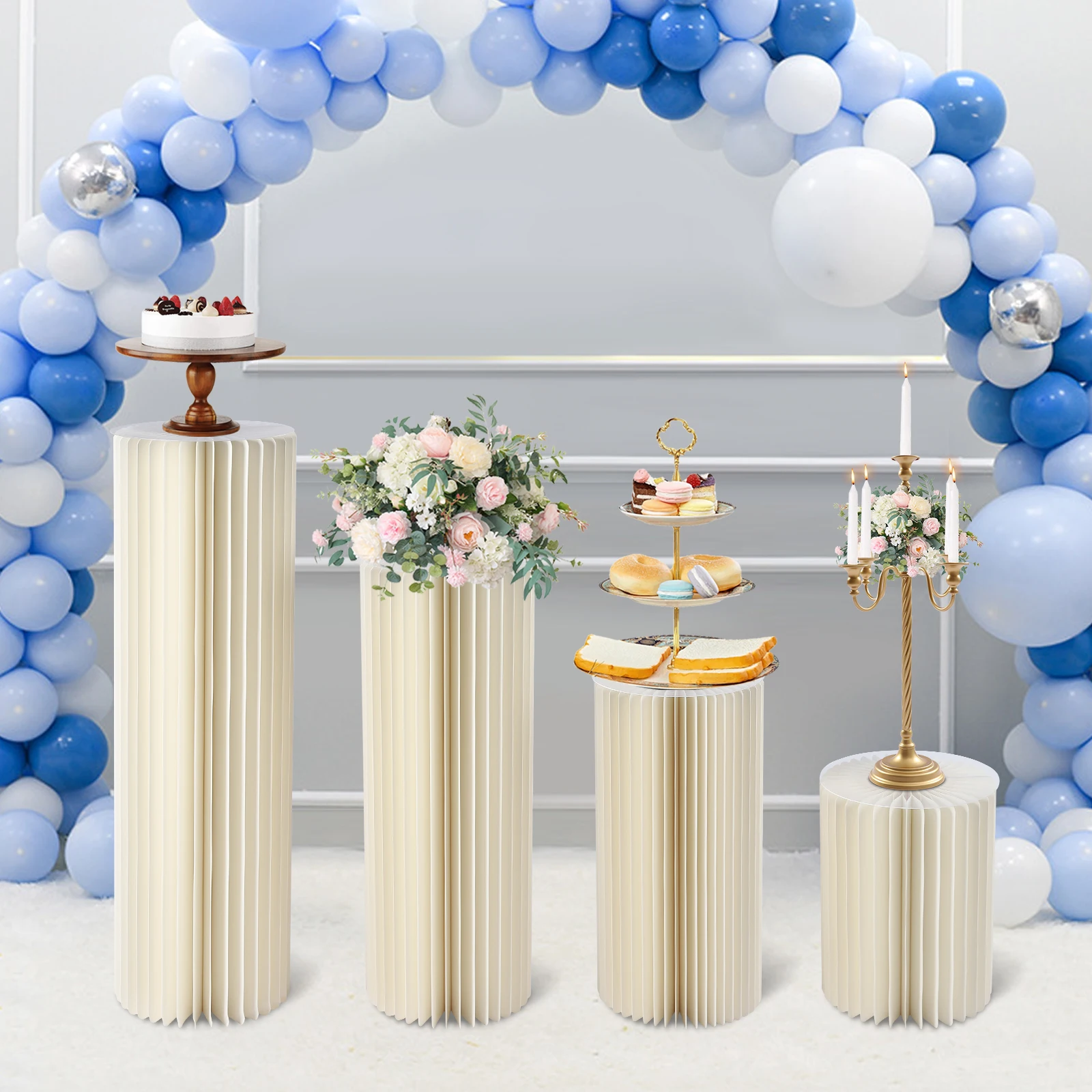 

4PCS Foldable Cardboard Cylinder Wedding Balloon Flower Stand Dessert Columns Centerpiece Display Decoration Rack