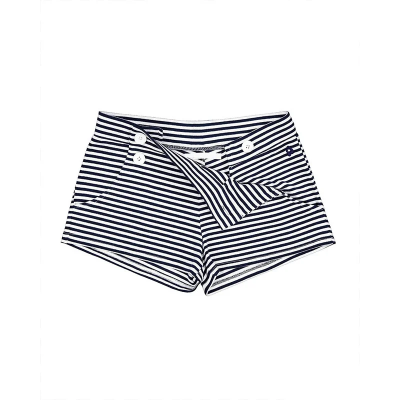 Women's Y2K Low-Rise Sailor Shorts Striped/Solid Color Double-Side Buttons Casual Hot Pants with Pockets Summer Streetwear