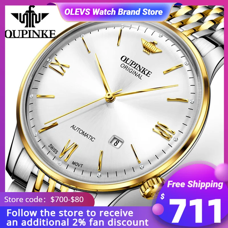 

OUPINKE Original Mechanical Watches for Men Ultrathin Dial Gold Luxury Sapphire Crystal Business Dress Style Wrist Watch 3269