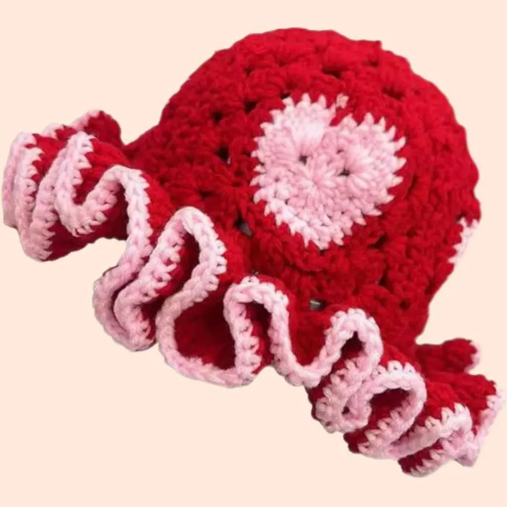 Hand Made Crochet Ruffle Bucket Hat Autumn Winter Fashion Stretch Knit Fisherman Cap Ourdoor Activity Travel Holiday Beanie Hat