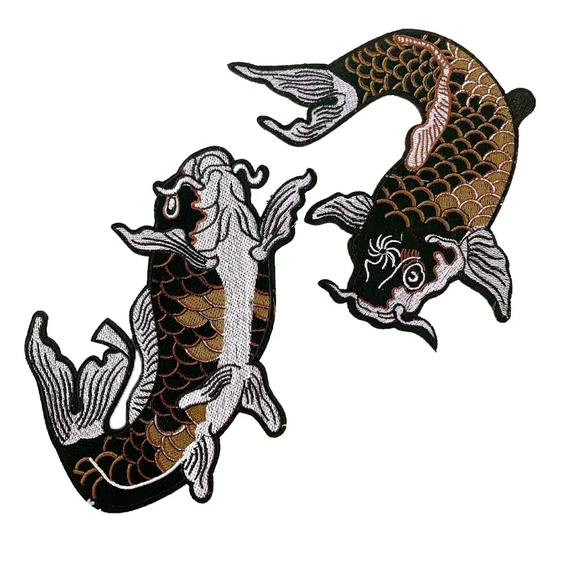 Big Fish  Koi Carp Embroidered Patches for Clothes Applique Diy Accessory Suppliers Sticker Lace Neckline Collar