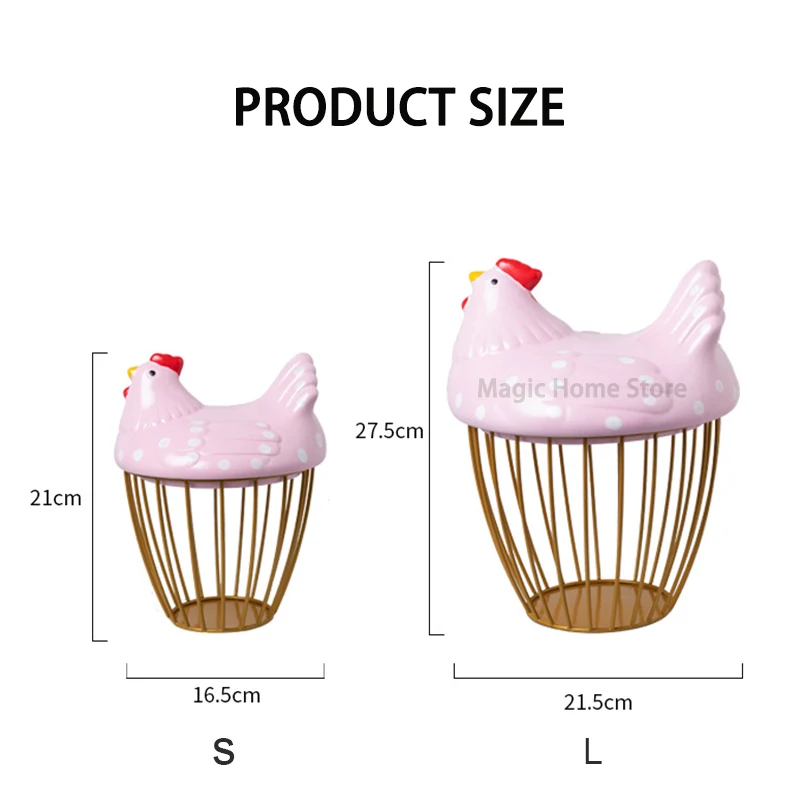 Creative Egg Organizer Storage Basket Ceramic Iron Decorative Fruit Egg Basket with Chicken Design Decorative Kitchen Egg Holder