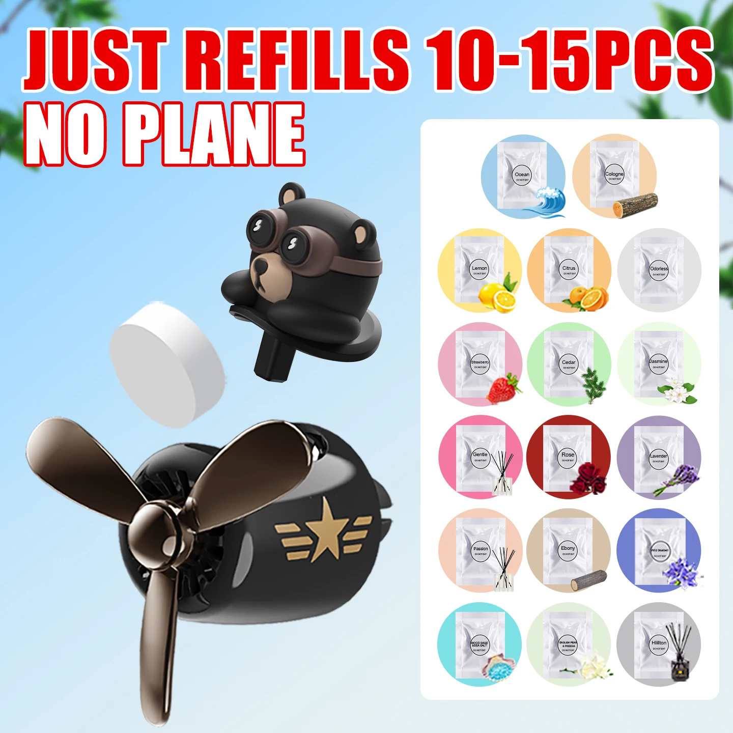 Just Refills No Plane & Pilot! dog bear car air freshener vent replacement tablets solid fragrance aroma perfume pads supplement