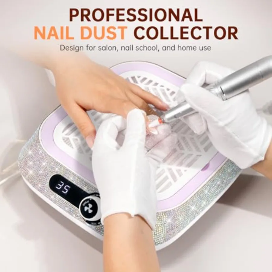 Cordless Nail Dust Collector 450Pa Suction 3500 RPM Reusable HEPA Filter Compact Light Weight for Salon Home Use Pink