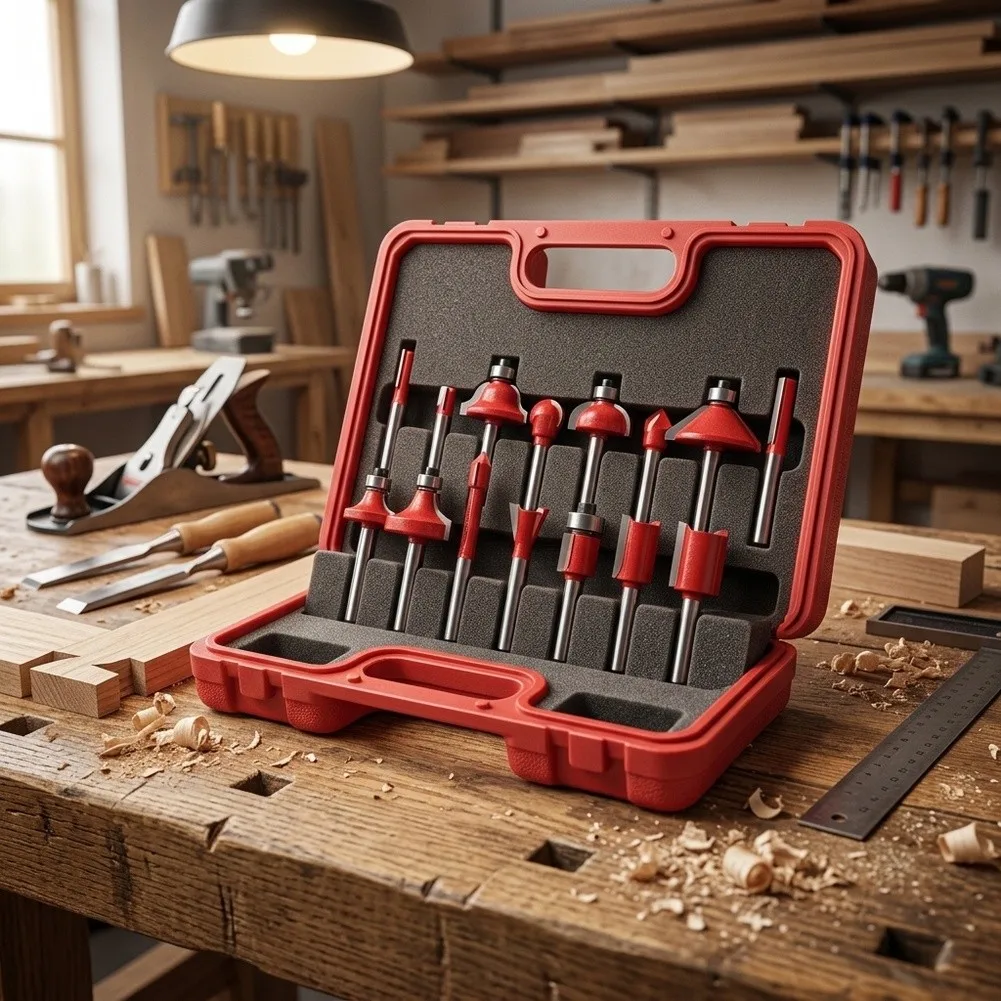 Woodworking Router Bit Collection 15-Piece Set with 1/4 Inch Shank Compatible with Common Handheld Routers and CNC Milling Tools