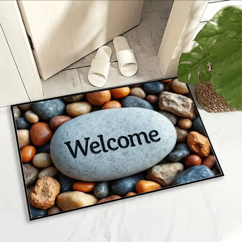 VIKAMA Colorful Simulation Pebble Welcome Doormat, Non-Slip Entrance Rug for Bathroom & Foyer, Vibrant Home Decor