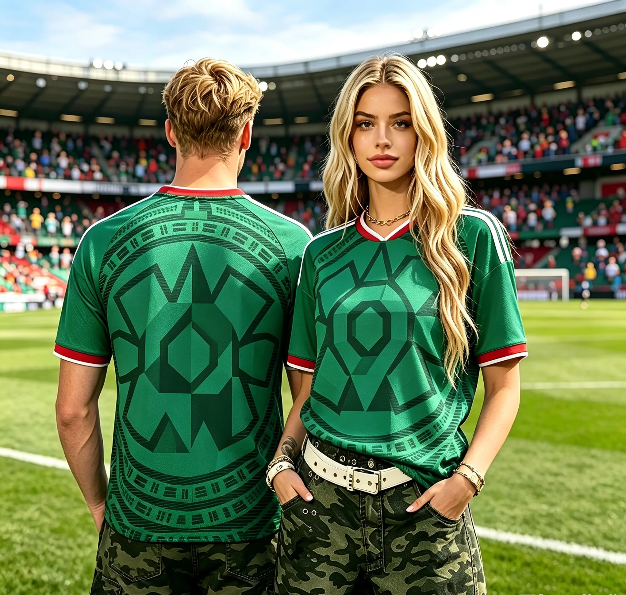 Unisex Green Aztec Tribal Geometric Print Sports Jersey Breathable Quick Dry Football Training Top Casual Fan Tee
