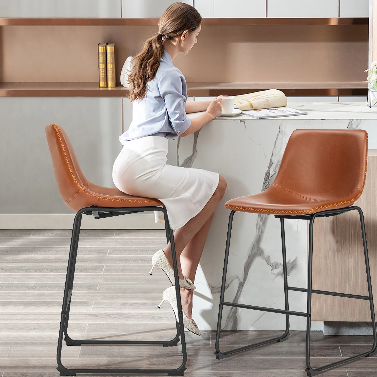 MCQ Faux Leather Waterproof Office Chair Ergonomic Lumbar Support and Exquisite Stitching Seat Metal Structure Chair For Office