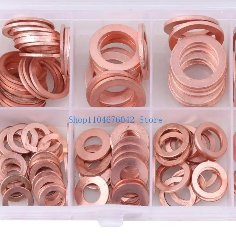 652F Copper Flat Washers Assortment 200Pcs Copper Sealing Washers Assortment Set, 9Size