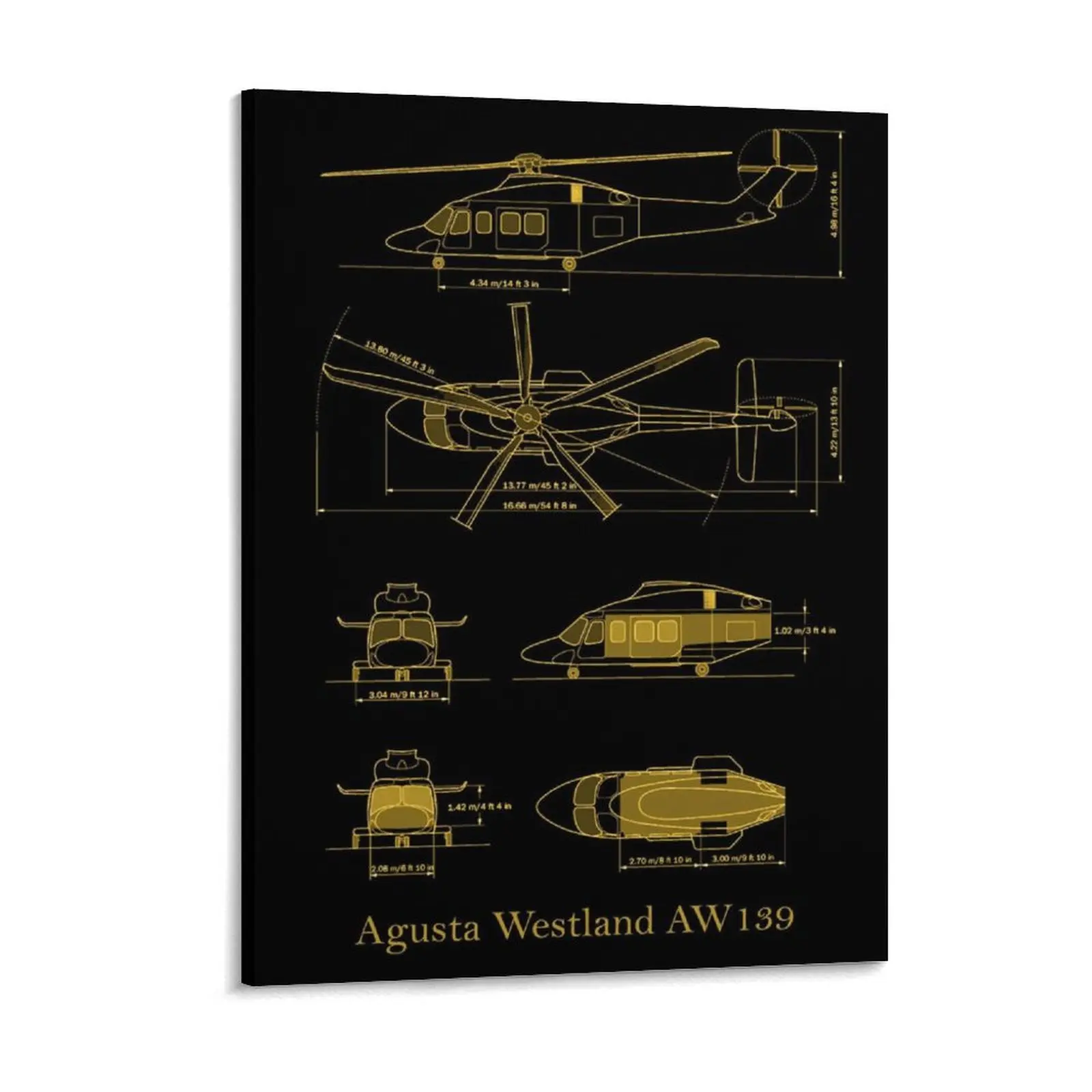 Agusta Westland Aw139 Gold Canvas Painting Rusty Retro Wall Decor Designs Poster Framed Wall Paintings