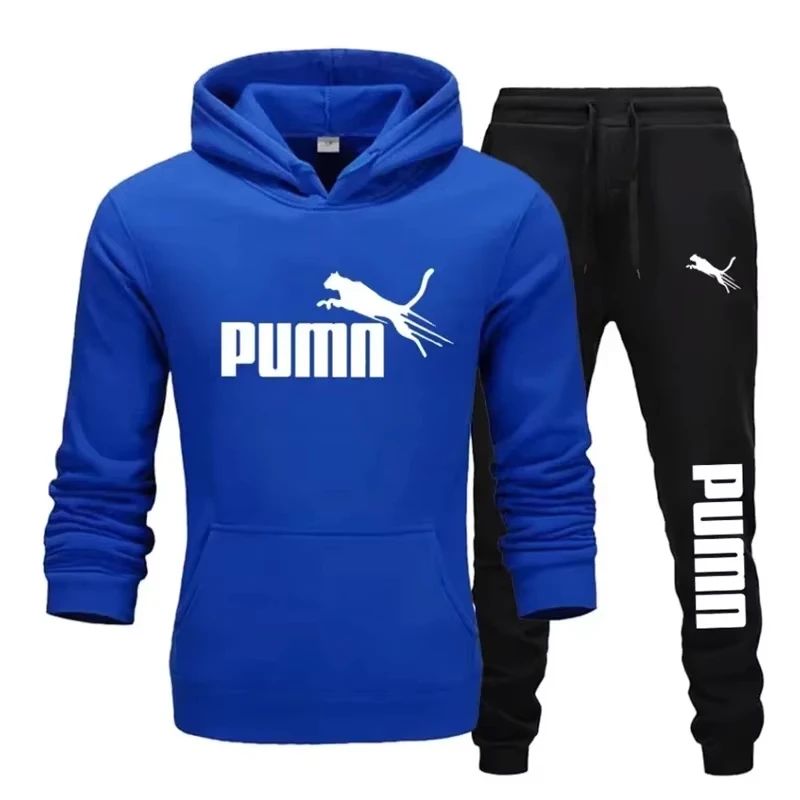 New Autumn and Winter Men's Pullover Hoodie + Pants 2-piece Fashionable and Trendy Fitness Jogging Casual Sportswear Set view 3