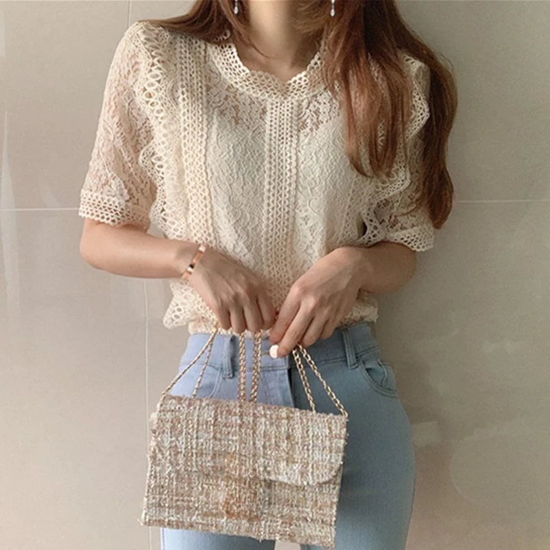 Women\'s Shirt And Blouse Crochet Flower Hollow Thin Style Female Tops Elegant 2024 Promotion Hot Fashion Luxury Designer Pretty