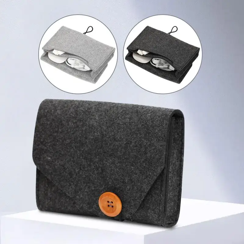 Felt Storage Case Bag Portable Felt Handbag Durable Mouse Charger Adapter Storage Bag Elastic Cord Design Lightweight Organizer