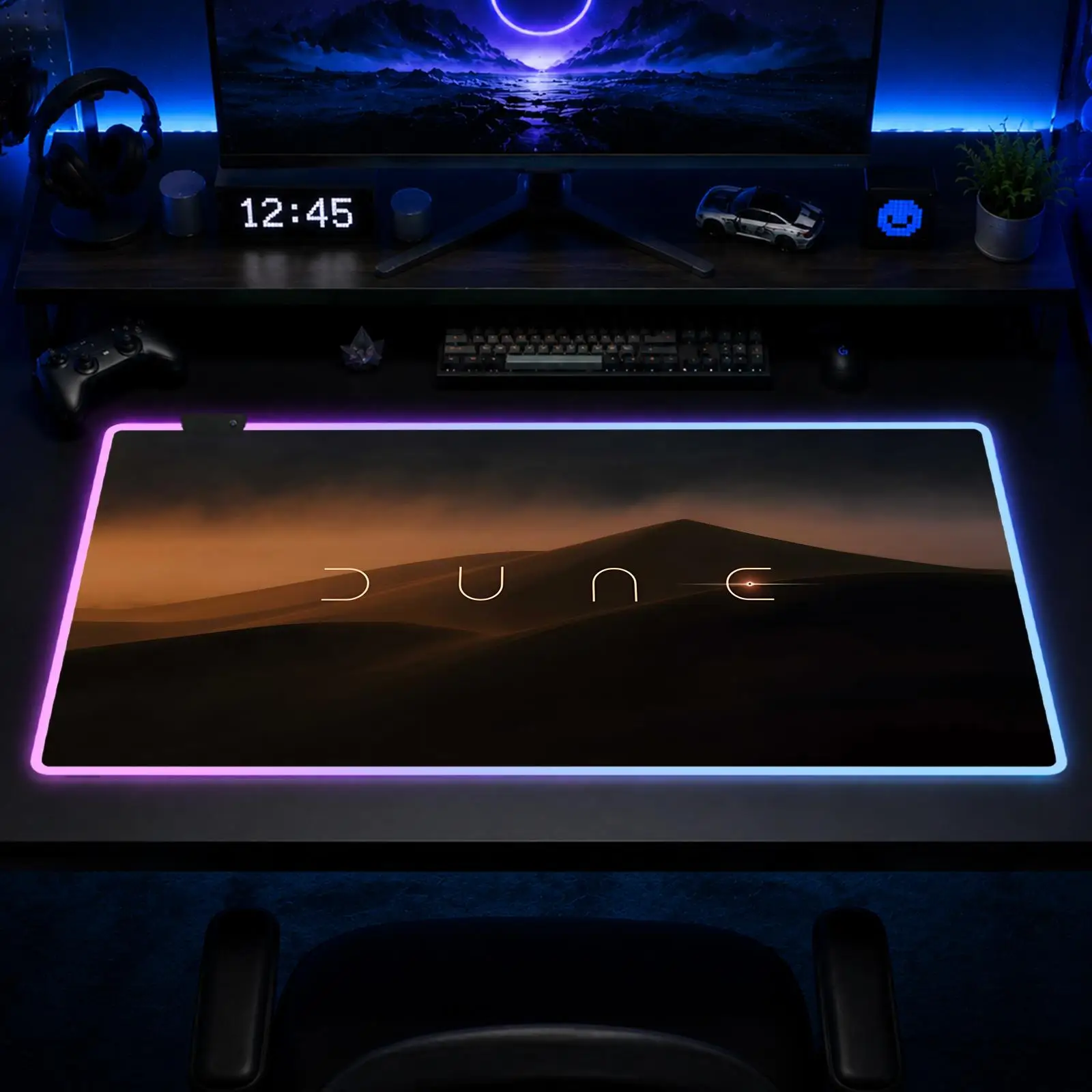 Alfombrilla de Ratón Dune para Juegos, Alfombrilla de Ratón XXL RGB con Diseño de Anime, Alfombrillas de Escritorio LED, Alfombrillas de Mesa con Retroiluminación, Alfombrillas de Goma para Escritorio