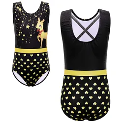 BAOHULU Cute Print Gymnastics Leotard for Girls Christmas Performance Clothes Bodysuit Sleeveless  Practice Dancewear