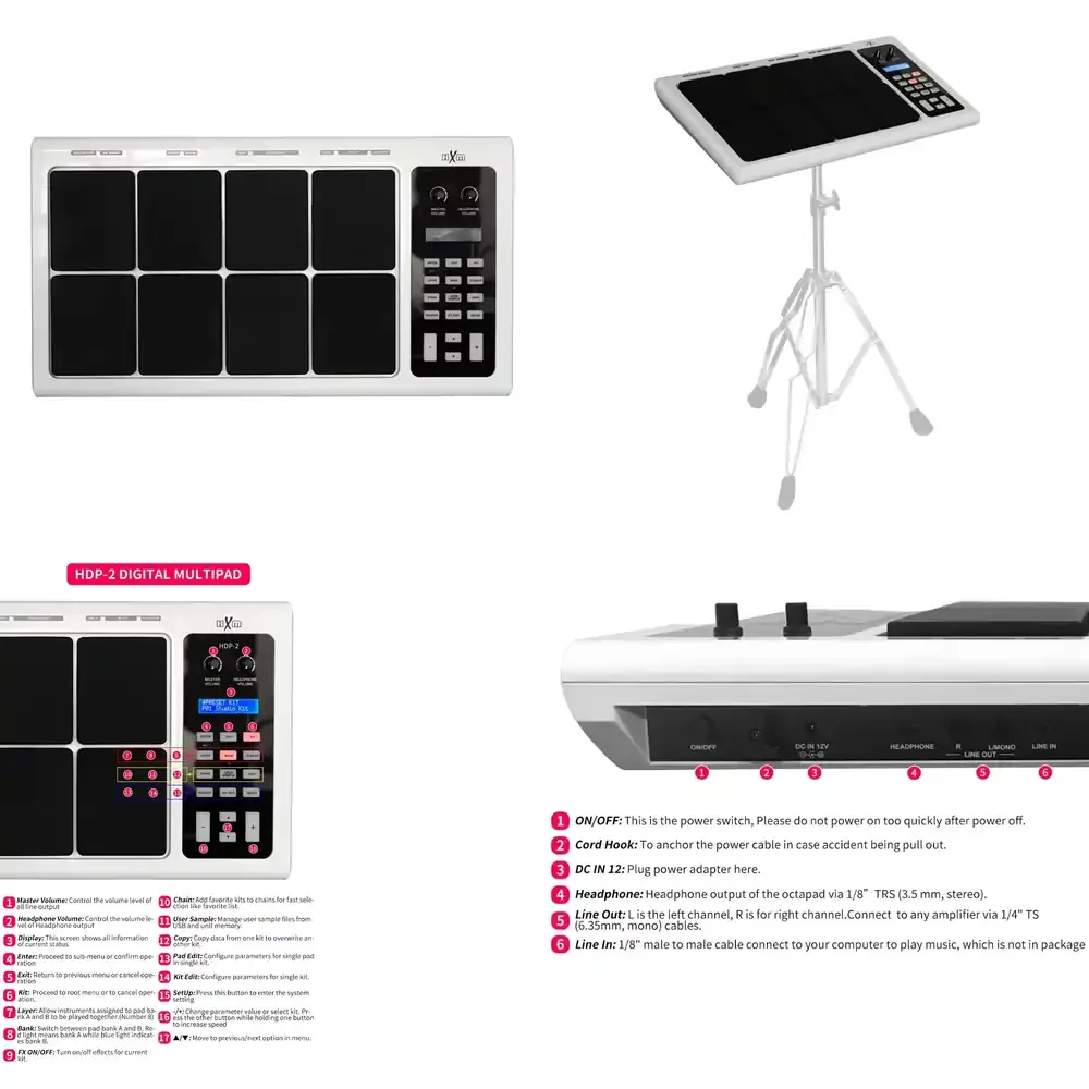 

HXM HDP-2 White Color Without Metal Stand 8 Pads Professional Octapad Percussion Instruments
