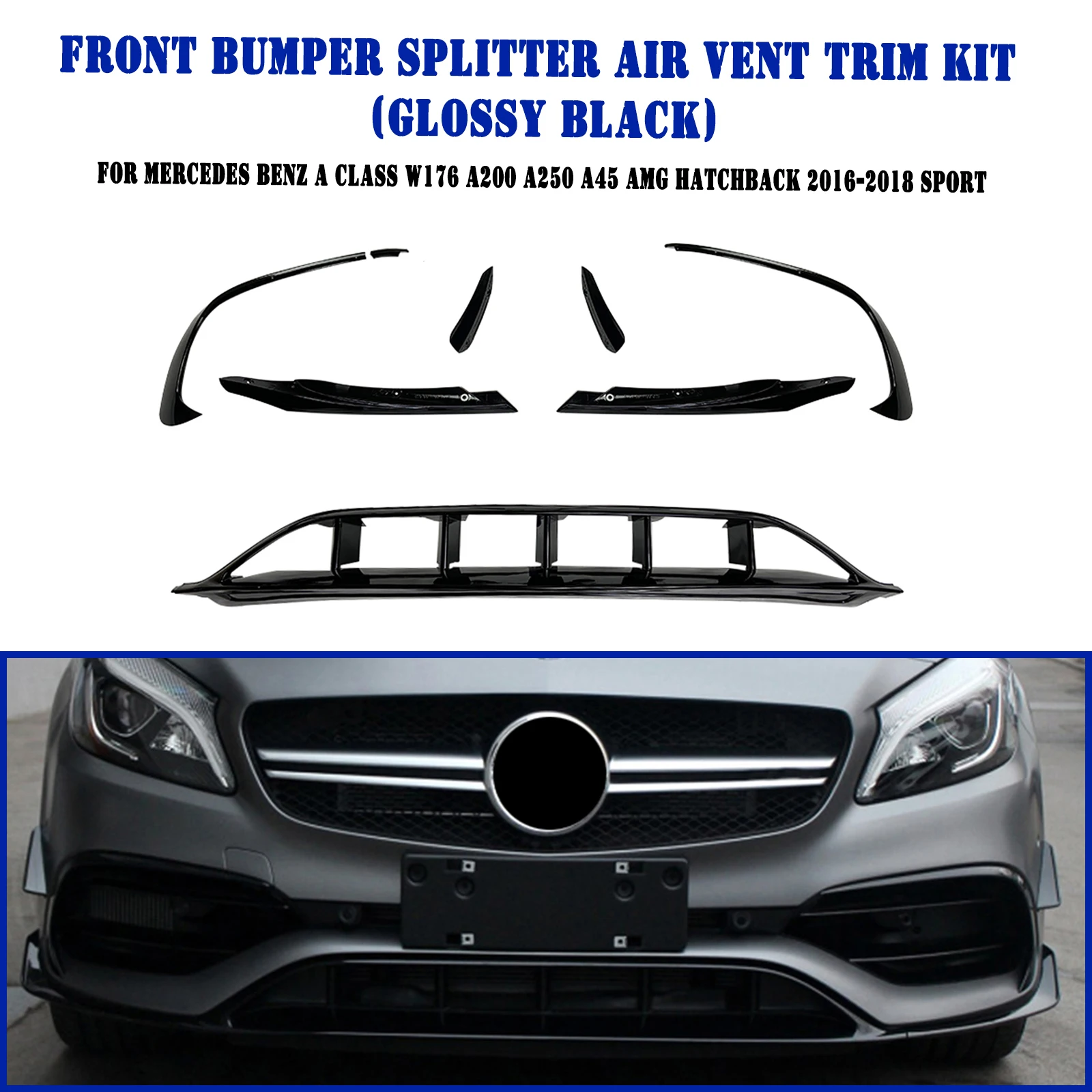 

Front Spoiler Lip Lower Bumper Hood Cover Splitter Air Vent Trim Canards For Mercedes Benz A Class W176 A45 AMG Sport 2016-2018