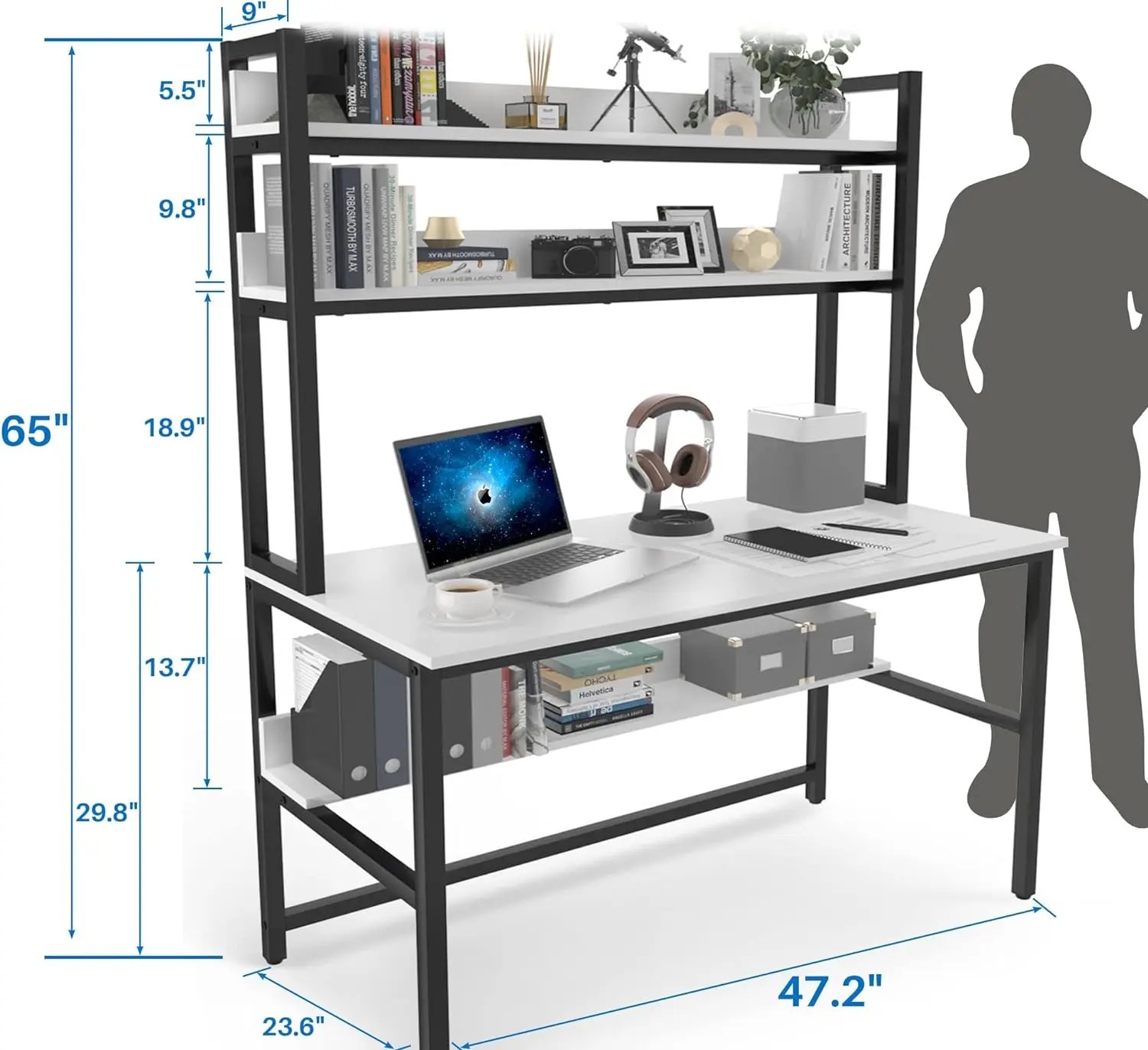 Imagem -03 - Aquzee-grande Mesa de Computador Mesa Branca de 47 Polegadas com Estante Design Que Economiza Espaço para Casa e Escritório