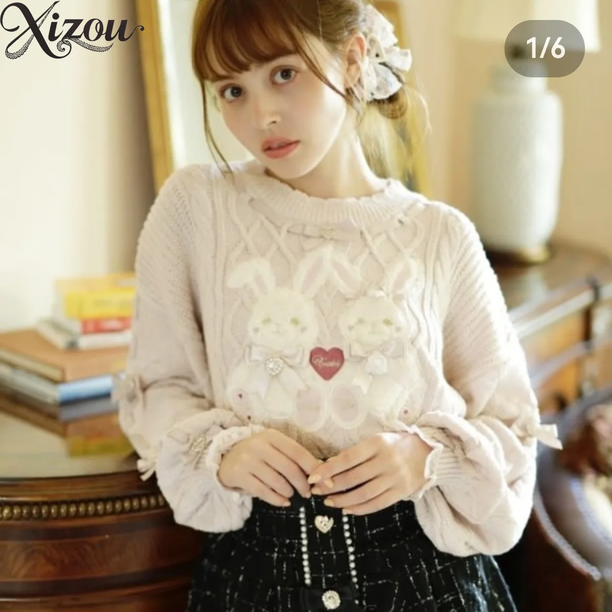 

Spring and Autumn Pullover Sweaters Women New Batch Kawaii Twin Rabbit Knitted Sweater Japanese Style Casual Knit Top