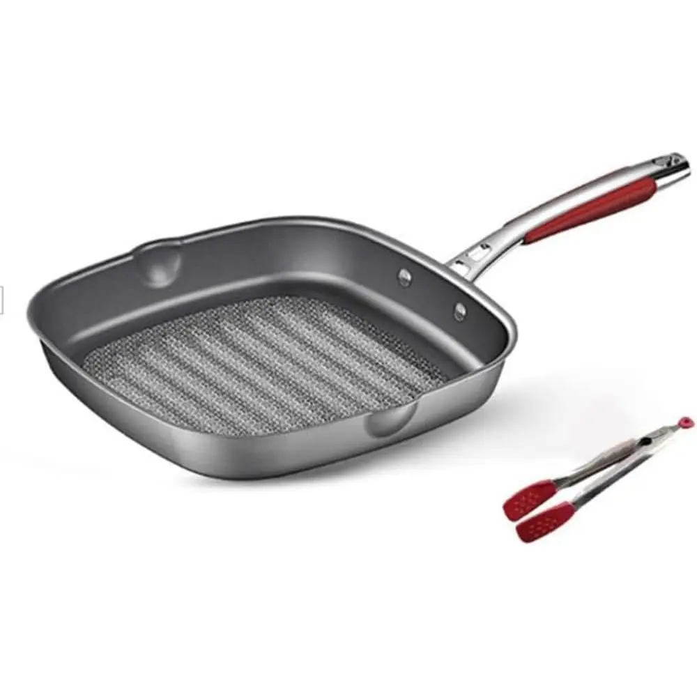 

Nonstick Square Stainless Steel Skillet with Cool Handle and Lid Clip, Scratch-Resistant Classic Cooking Pan