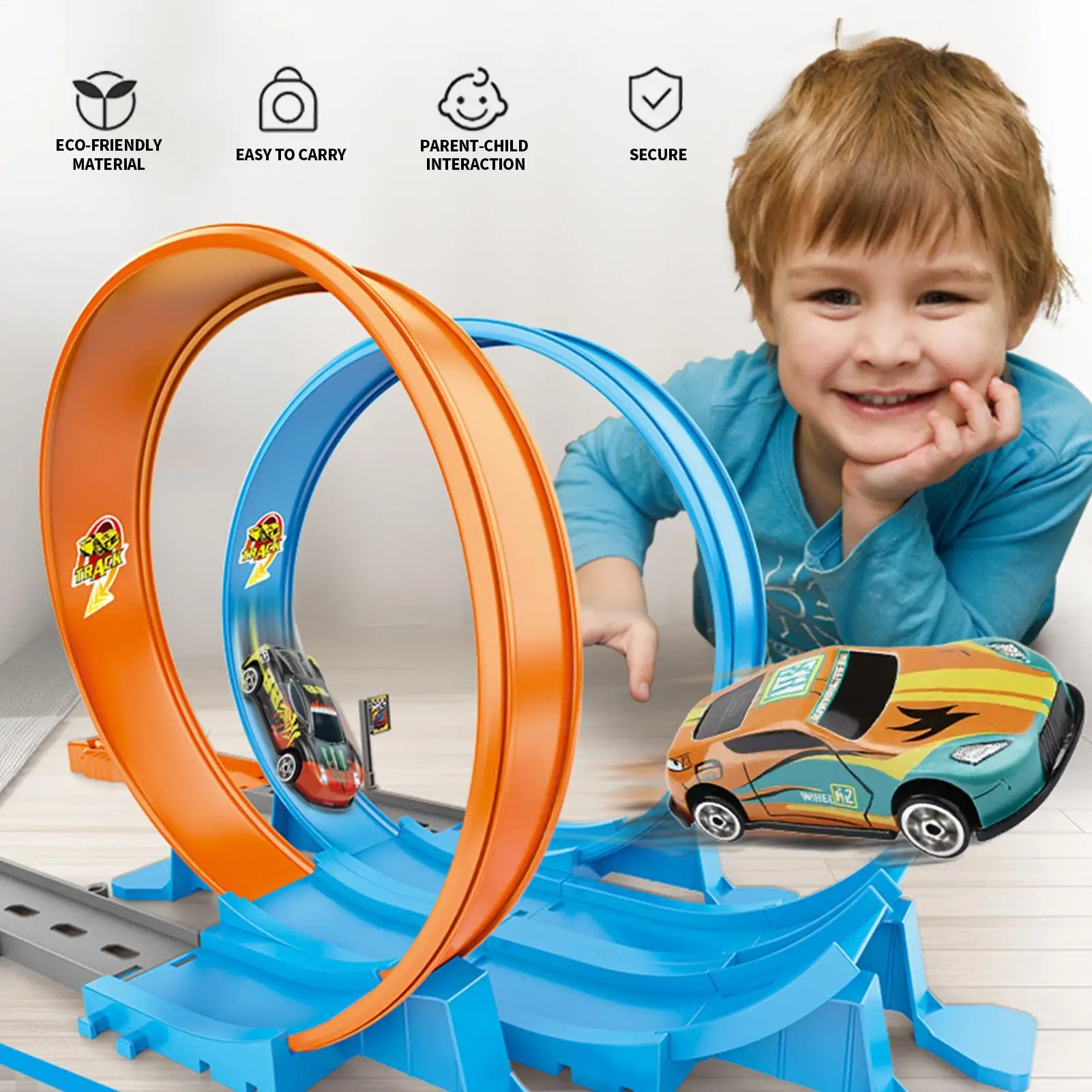 DIY Assembled Rail Kits Construction Truck Car Track Play Set 360 Degree Wall-Climbing Game for Toddler Birthday Easter Party