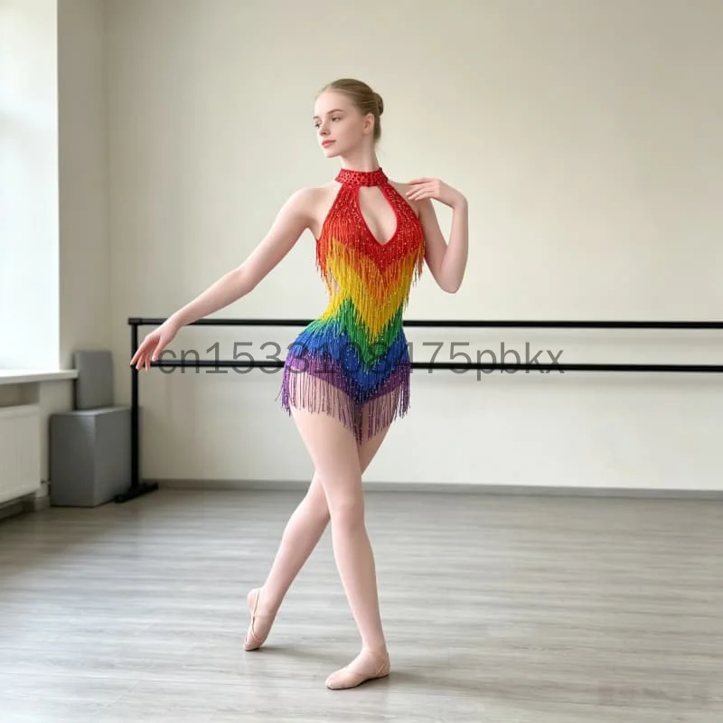 Rainbow Sequins Tassels Women Sexy Off the Shoulder Keyholes Bodycon Mini Bodysuit Nightclub Party Celebrate Birthday Wear