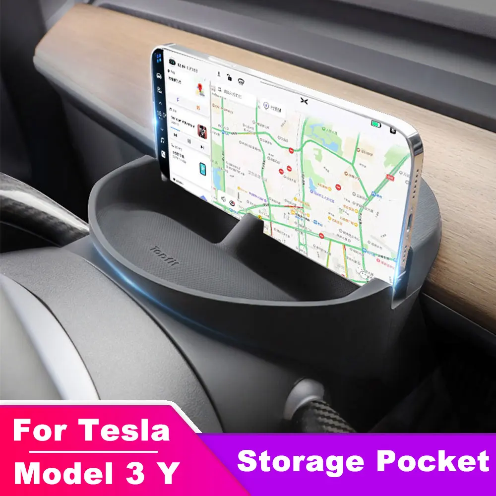 

For Tesla Model 3/Y Accessories Steering Wheel Phone Silicone Organizer Front Storage Pocket Convenient Storage Box Dropshi K6N5