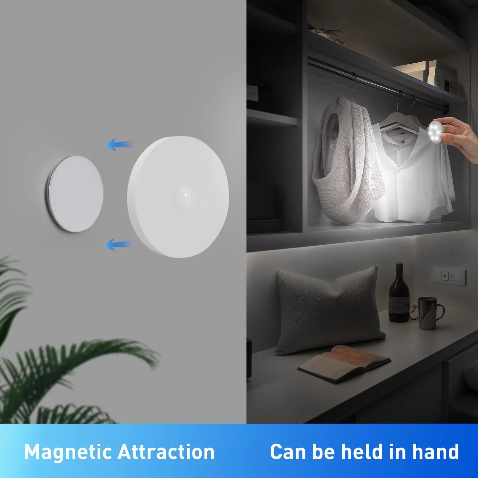 LED Closet Lights Motion Sensor Night Light USB Rechargeable Battery Operated Magnetic Under Cabinet Lamp for Kitchen Bathroom