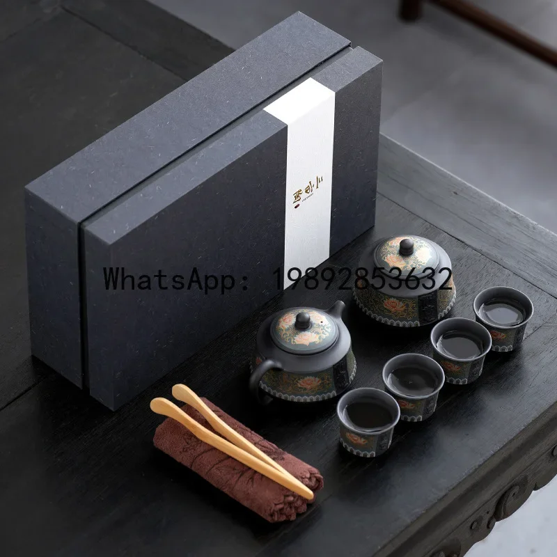4-10 blue ruyi purple sand teapot souvenir business gift father birthday gift tea set