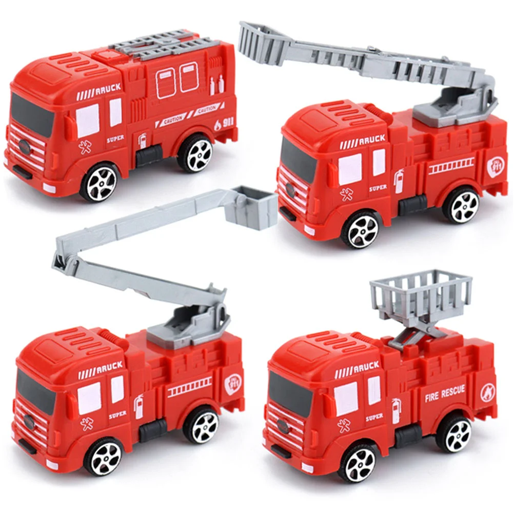 4 Pcs Toy Car Kid Fire Truck Playthings Cake Baking Supplies Firefighting Ornaments Firetruck Models Decorative Toys