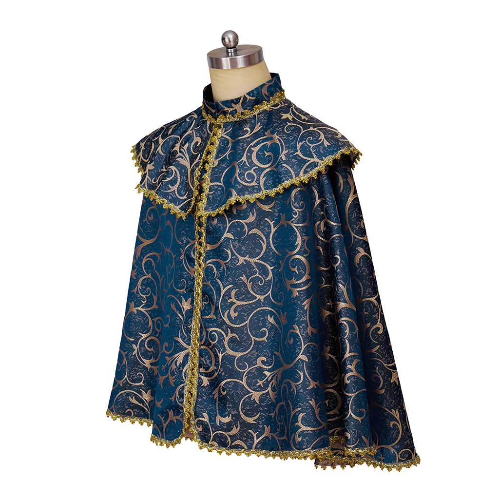 Nobles Brocade Short Cape Medieval Renaissance Royal Court Prince Cloak Halloween Carnival Theatre Stage Performance Costume