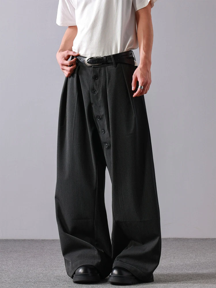 

ey Американские повседневные брюки с изогнутыми пуговицами в стиле ретро для мужчин и женщин, свободные широкие брюки, драпировка, удобные универсальные брюки для отдыха...