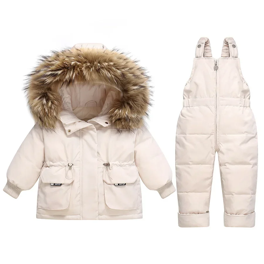 

Winter -30 Degree Children Down Jacket Jumpsuit 2pcs Baby Boy Parka Girl Toddler Thick Warm Snowsuit Overalls Kids Clothes Set