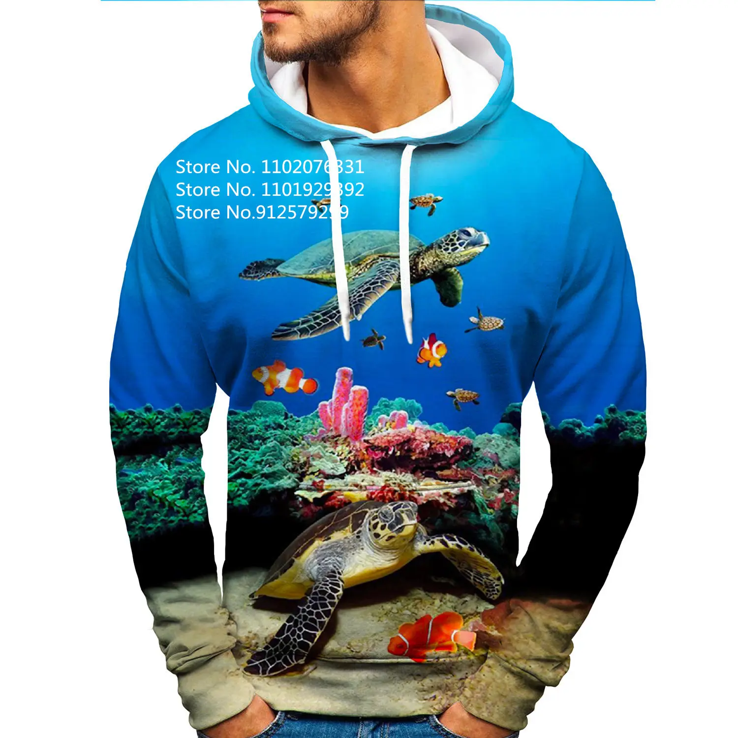 2023 Newest Fashion Sea Turtle Hoodie Sea Animal Colorful Print Long Sleeve Casual Sweatshirt Sport Pullover Funny Coat Jacket