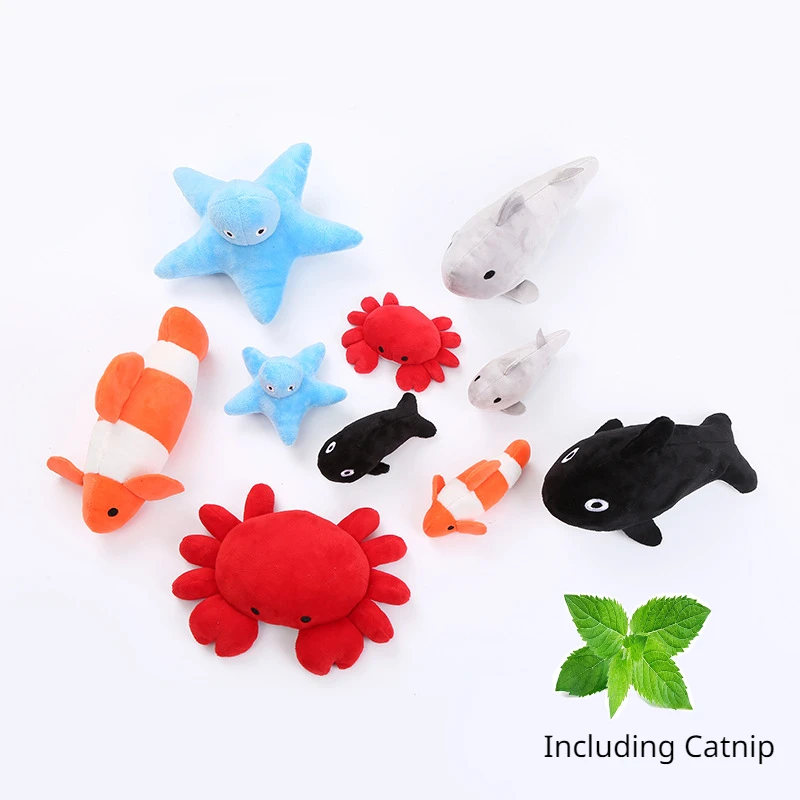 Cat Catnip Plush Toy Cartoon Marine Animal Bite-resistant Toys Interactive Plush Cat Toy Kitten Playing Chewing Pet Cat Supplies