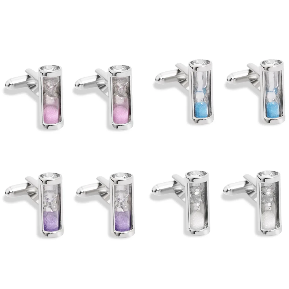 Dreamy Flowing Sand Hourglass Cufflinks Available in Multiple Colors Alloy Glass Hourglass Cufflink Business Formal Shirt Cuff