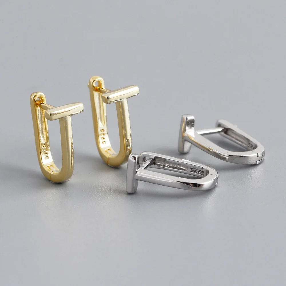 

LP Small Gold T 925 Sterling Silver Huggie Rectangle Hoop Earrings For Women Jewelry Gifts X'mas Valentine's Birthday New Year