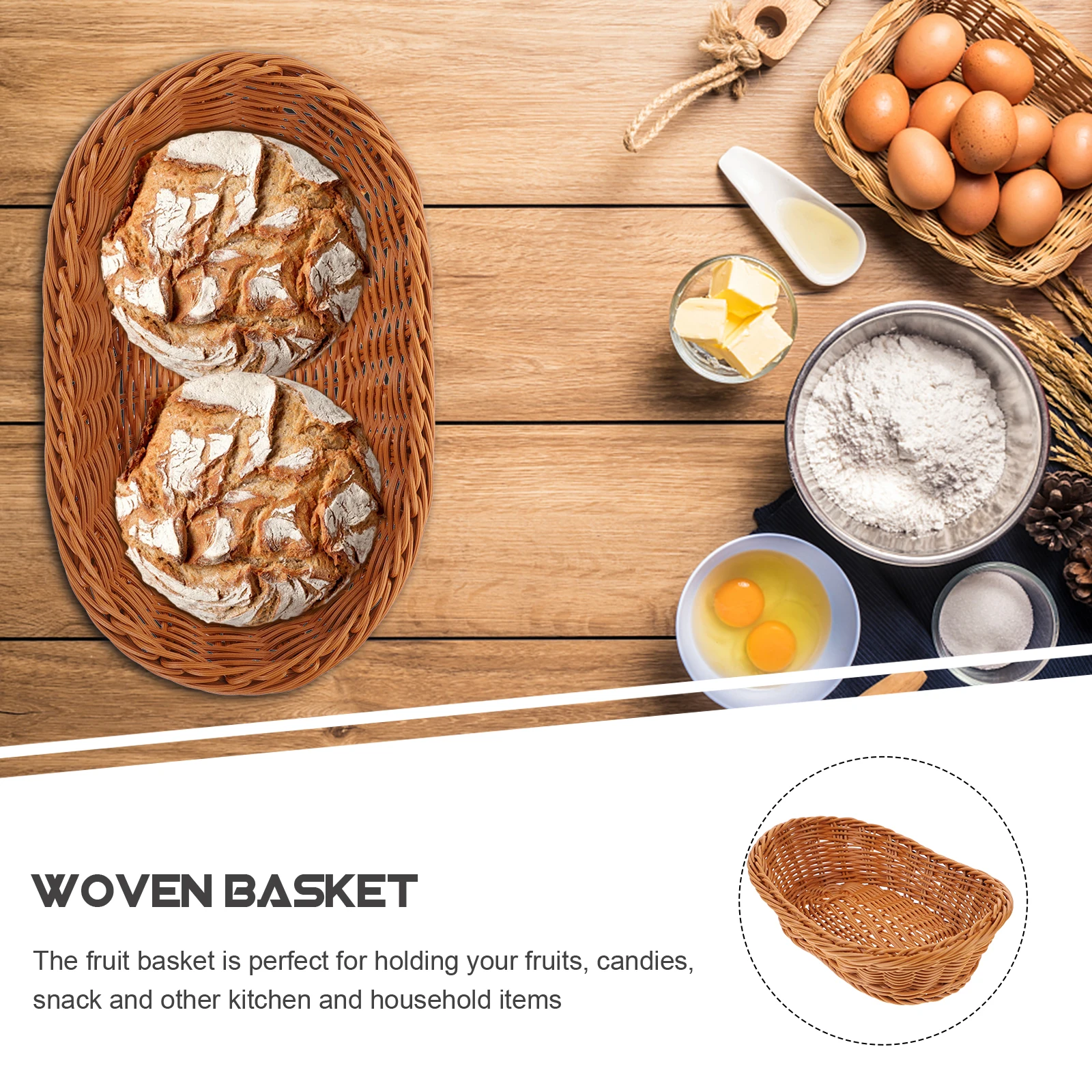

Woven Fruit Basket Premium Plastic Multi-Function Storage Basket for Kitchen Pantry Countertop Organizing Snacks Bread Dessert