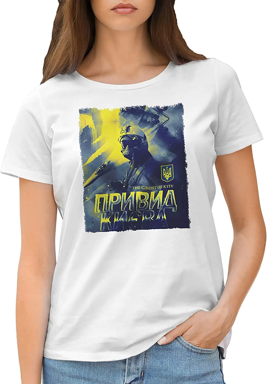 

Kyiv Призрак Киева Ace Pilot Women's T-Shirt 100% Cotton Casual T-shirts Loose Top Size S-XL