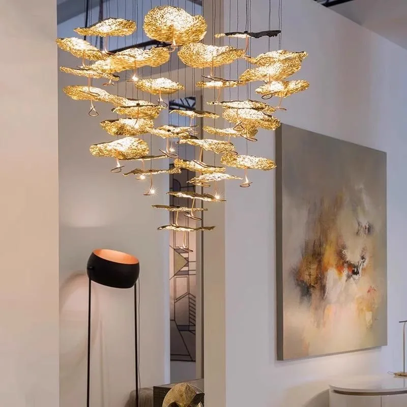 Italian designer's light luxury restaurant lobby living room lotus leaf pendant light staircase