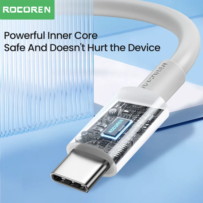 Rocoren 60W USB C to Type C PD Cable For Macbook iPad Xiaomi USB-C Fast Charging Charger For iPhone 15 Pro Max Type-C Data Cable