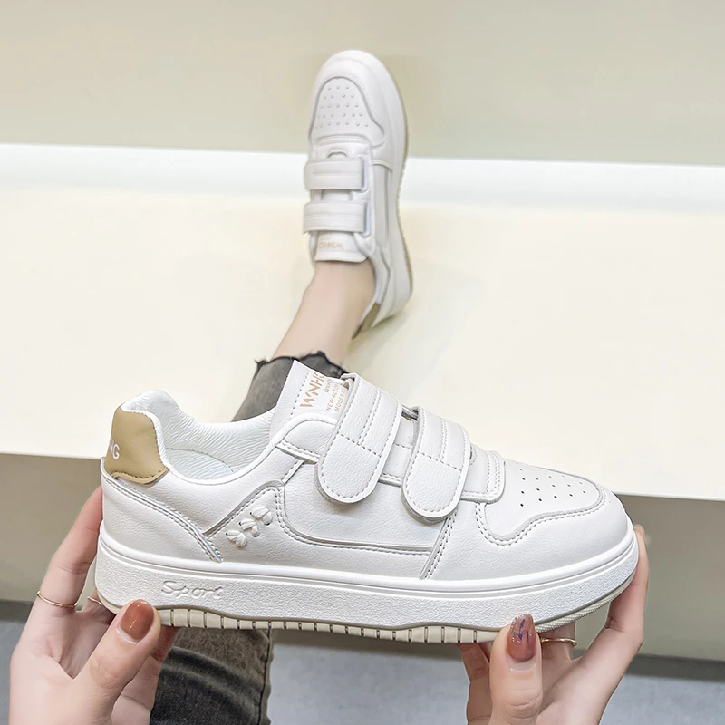 Platform Women Shoes Classic Women Chunky Sneakers Thick Sole PU Mid Heels Hook & Loop Round Toe Vulcanize Shoes Plus Size