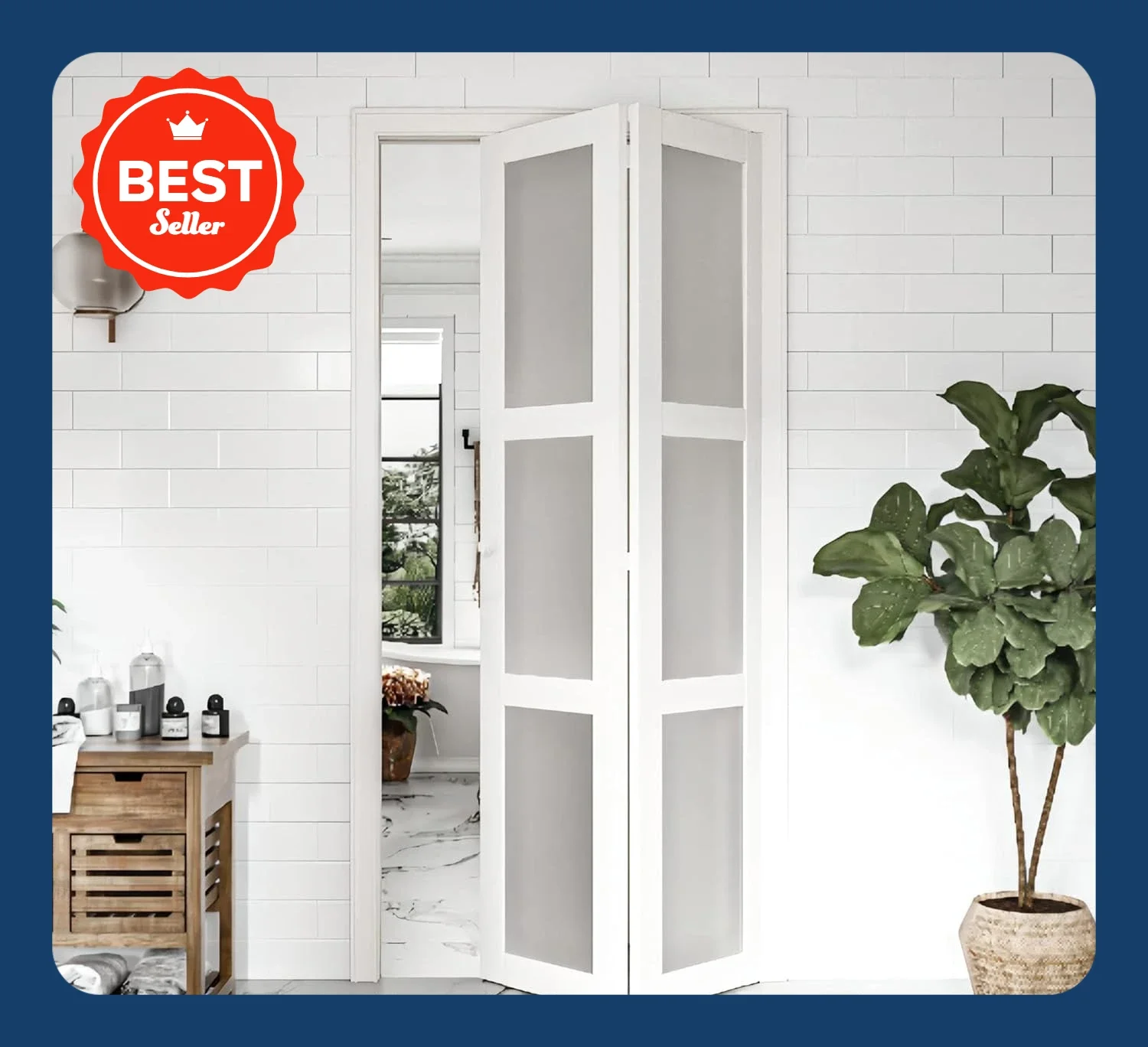 

Bestseller[Helong Store]Bi-Fold Doors, for 36in. x 80 in Opening, 3-lite Tempered Frosted Glass Panel, MDF, White Closet Door