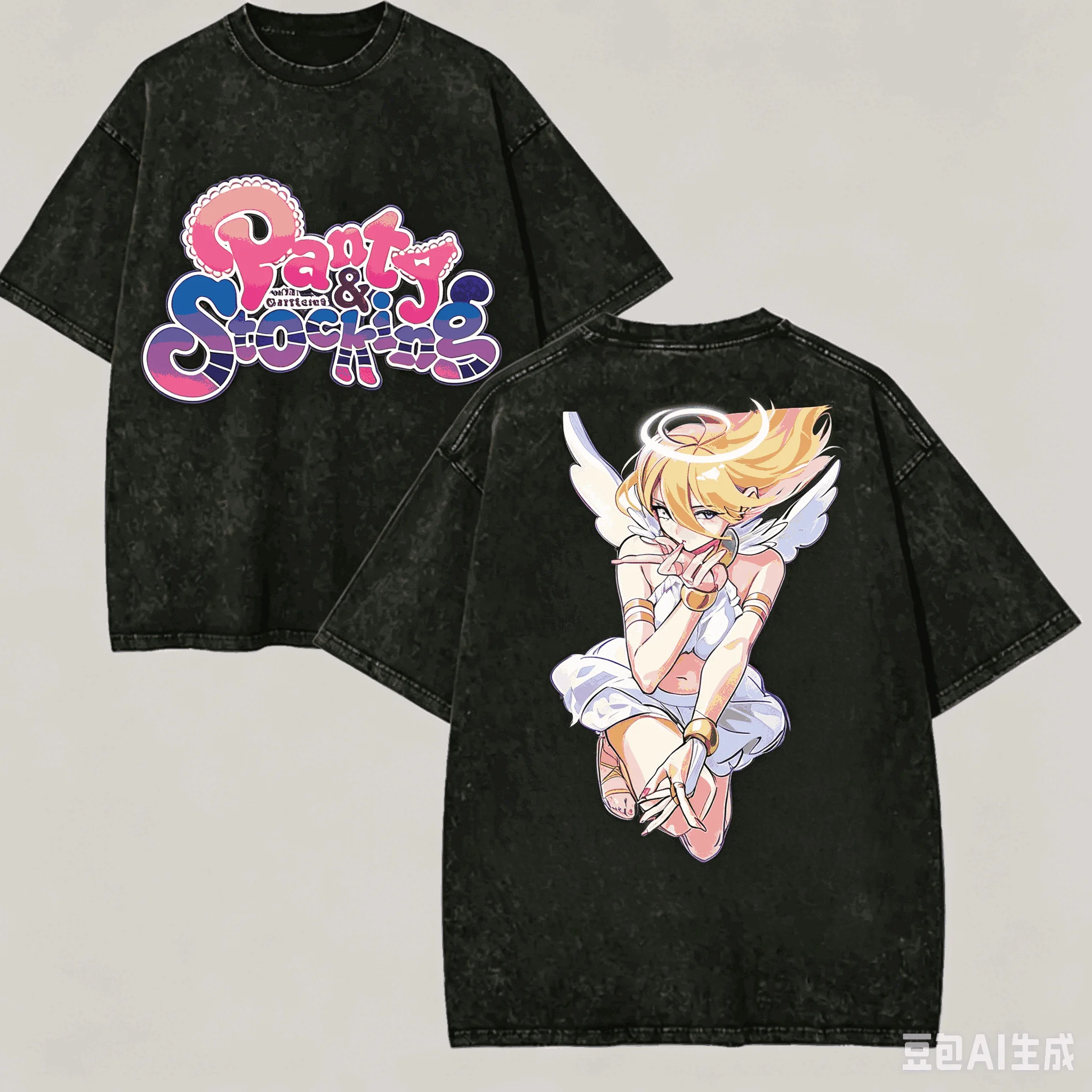 Panty & Stocking with Garterbelt Washed Tshirt Anime Lover Harajuku New Model Oversized Vintage Loose Unisex personality Clothes