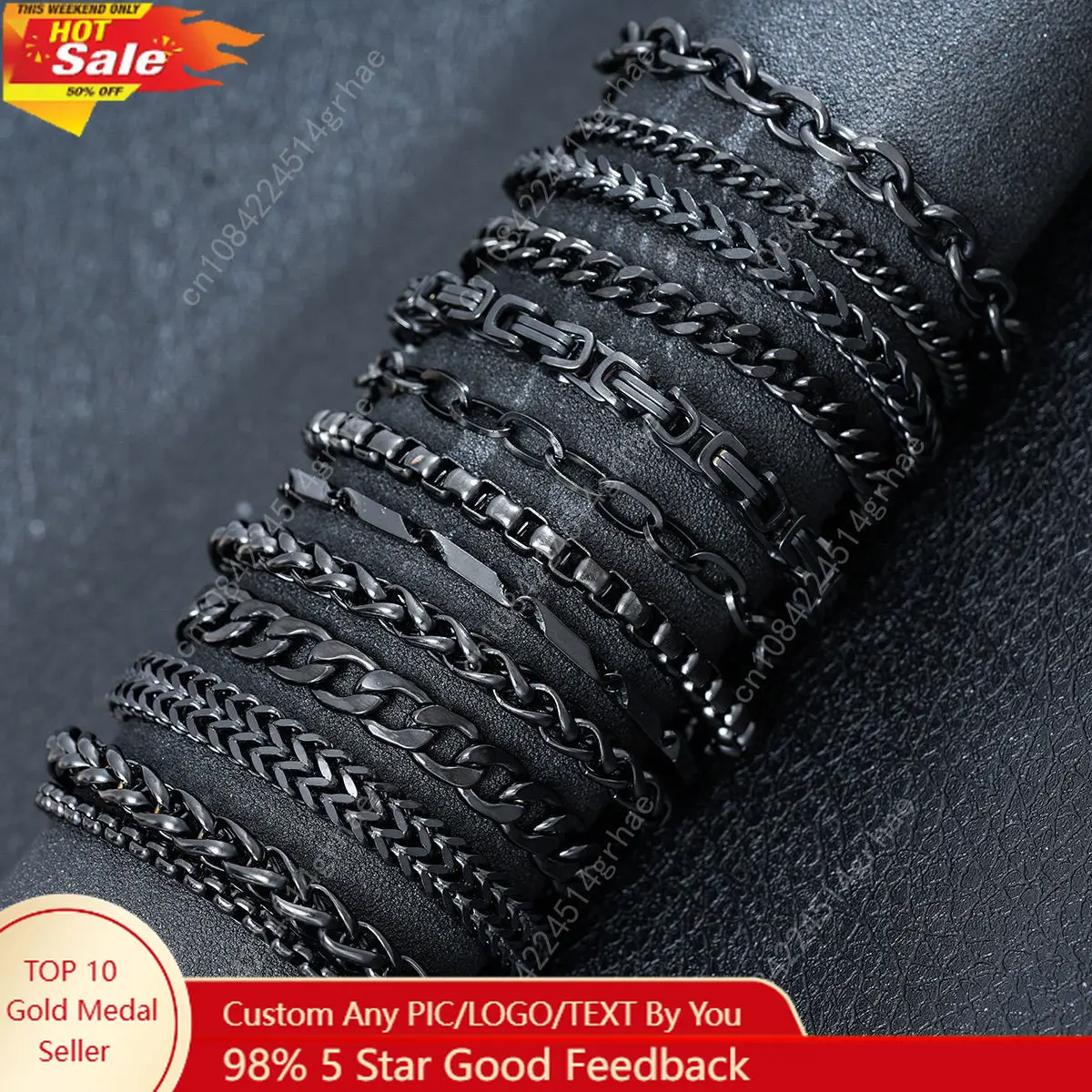 

New Stylish Black Metal Chain Bracelets for Men Women Multiple Designs Punk Gothic 316L Stainless steel Jewelry Gift