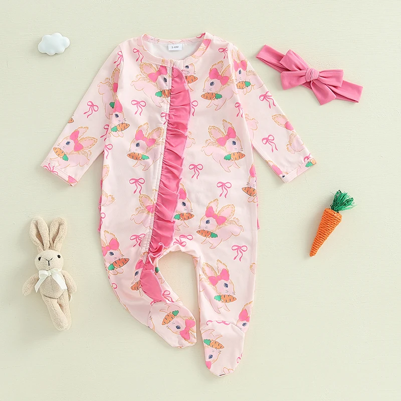 رومبير ربيعي مزين بالزهور للفتيات الصغيرات بأكمام مكشكشة وعصابة رأس متطابقة للاحتفال بعيد الفصح #4