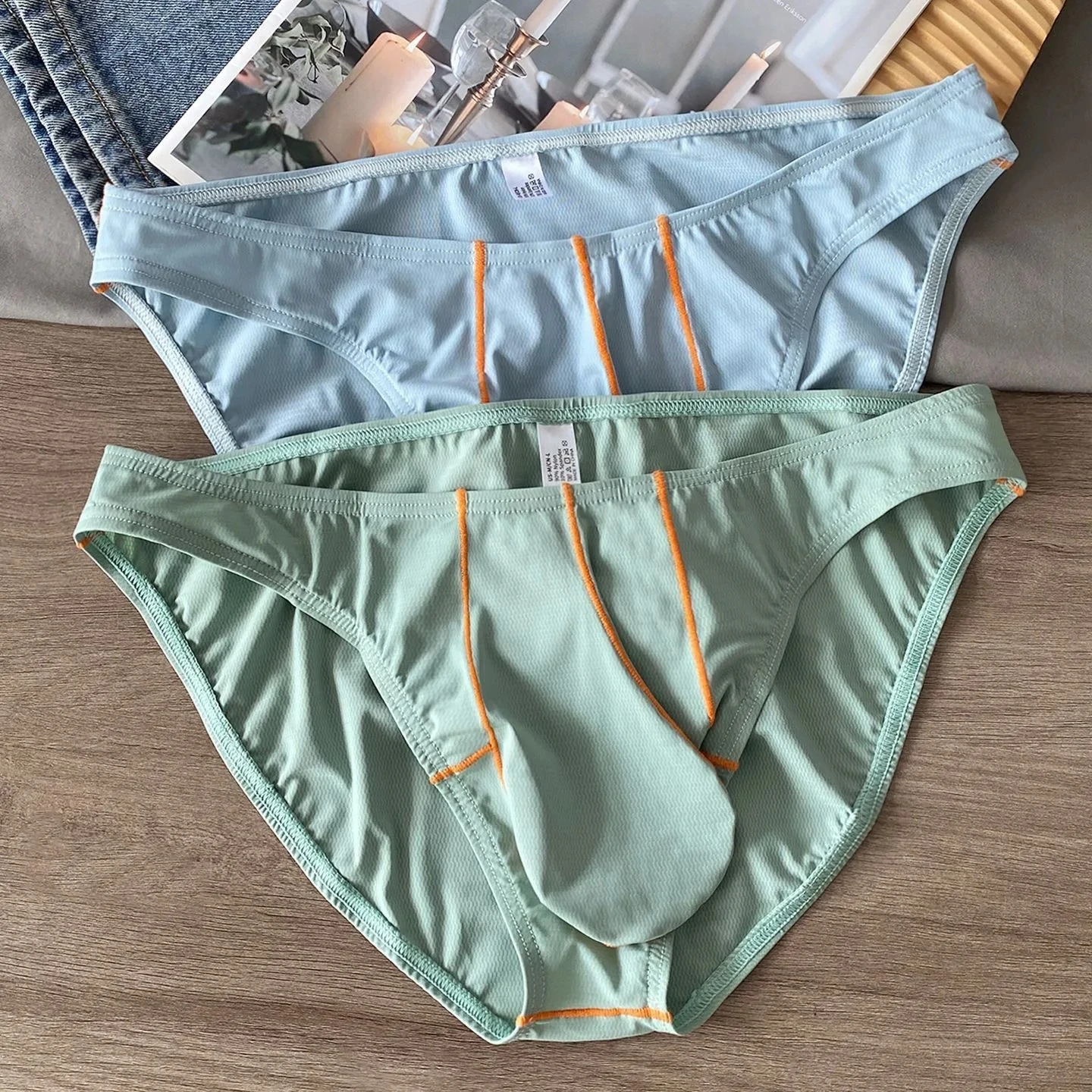 Men‘s Sexy Brief Underwear Jacquard Ice Silk Mesh Breath Comfort Elastic Sports Panties Youth Low Waist U Convex Pouch Underants