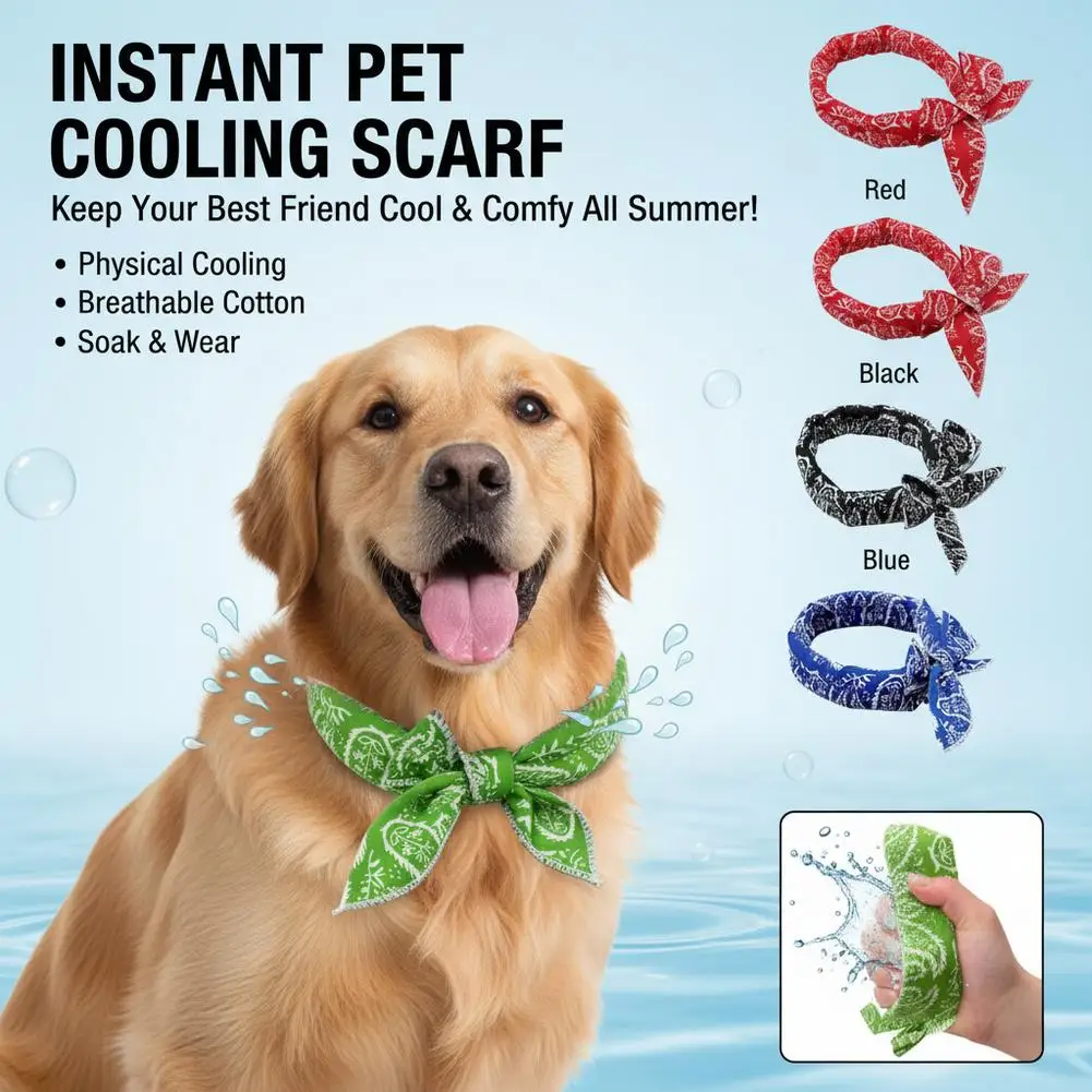 Summer Pet Cooling Scarf Dog Ice Collar Breathable Cold Neck Wrap Instant Cool Bandana for Outdoor Walking