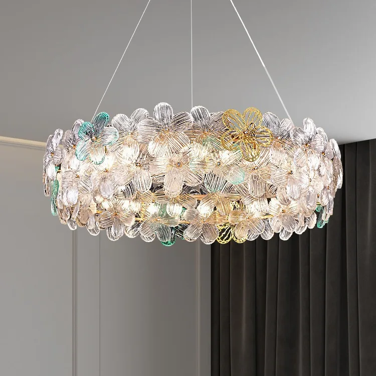 

Living room, chandelier, French, light luxury, glass lamp, new, cream style, round