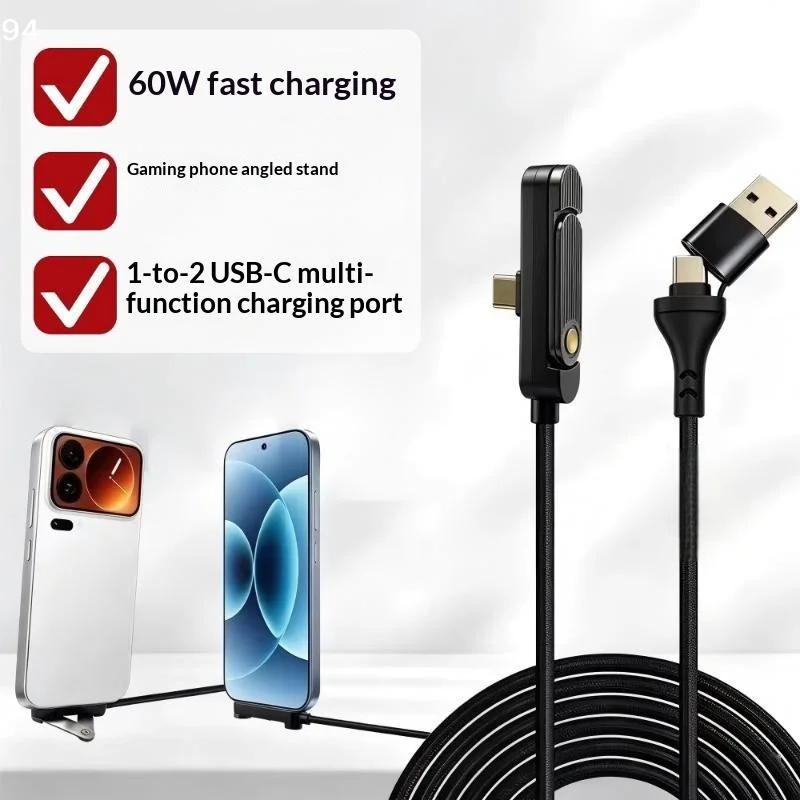 2 In 1 60W USB Type C Fast Charging Cable Foldable Bracket Cable For 18 Pro Max Android Type C Data CableNF stationery